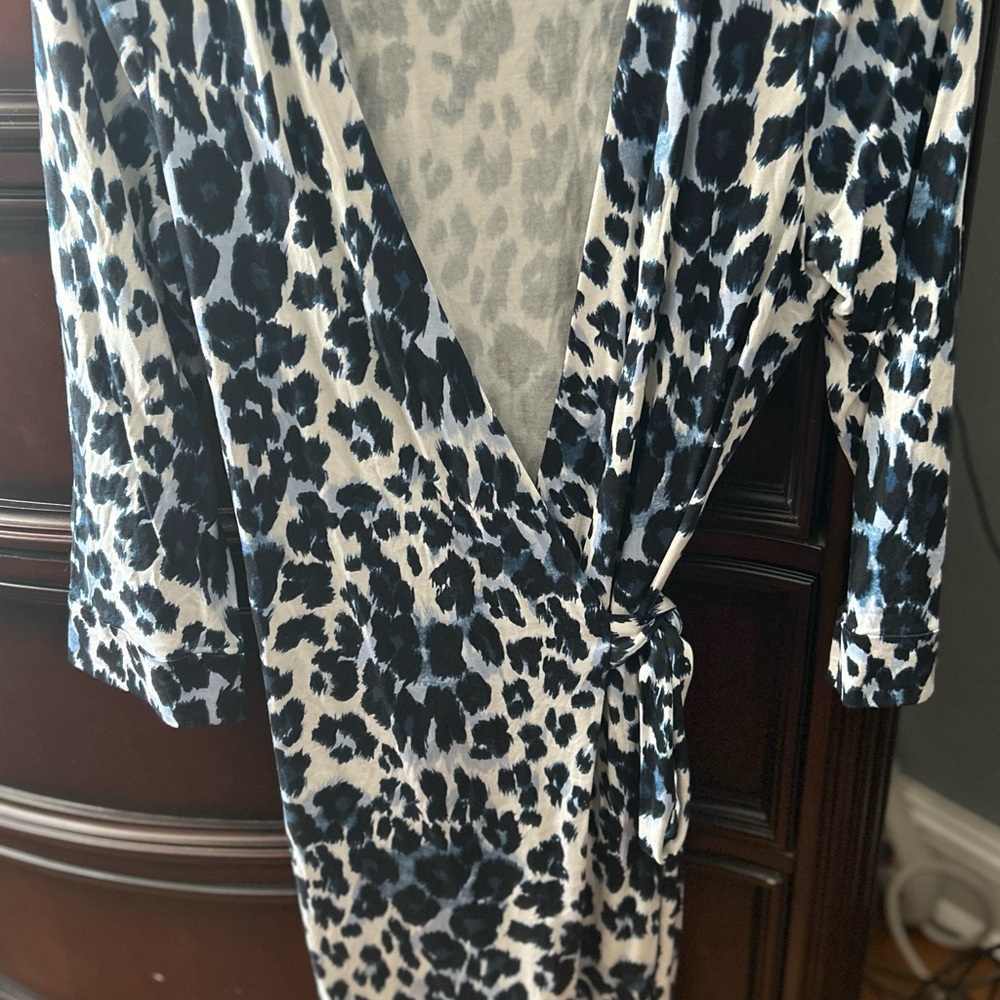 Diane von Furstenberg Blue and Black Patterned Wrap Dress